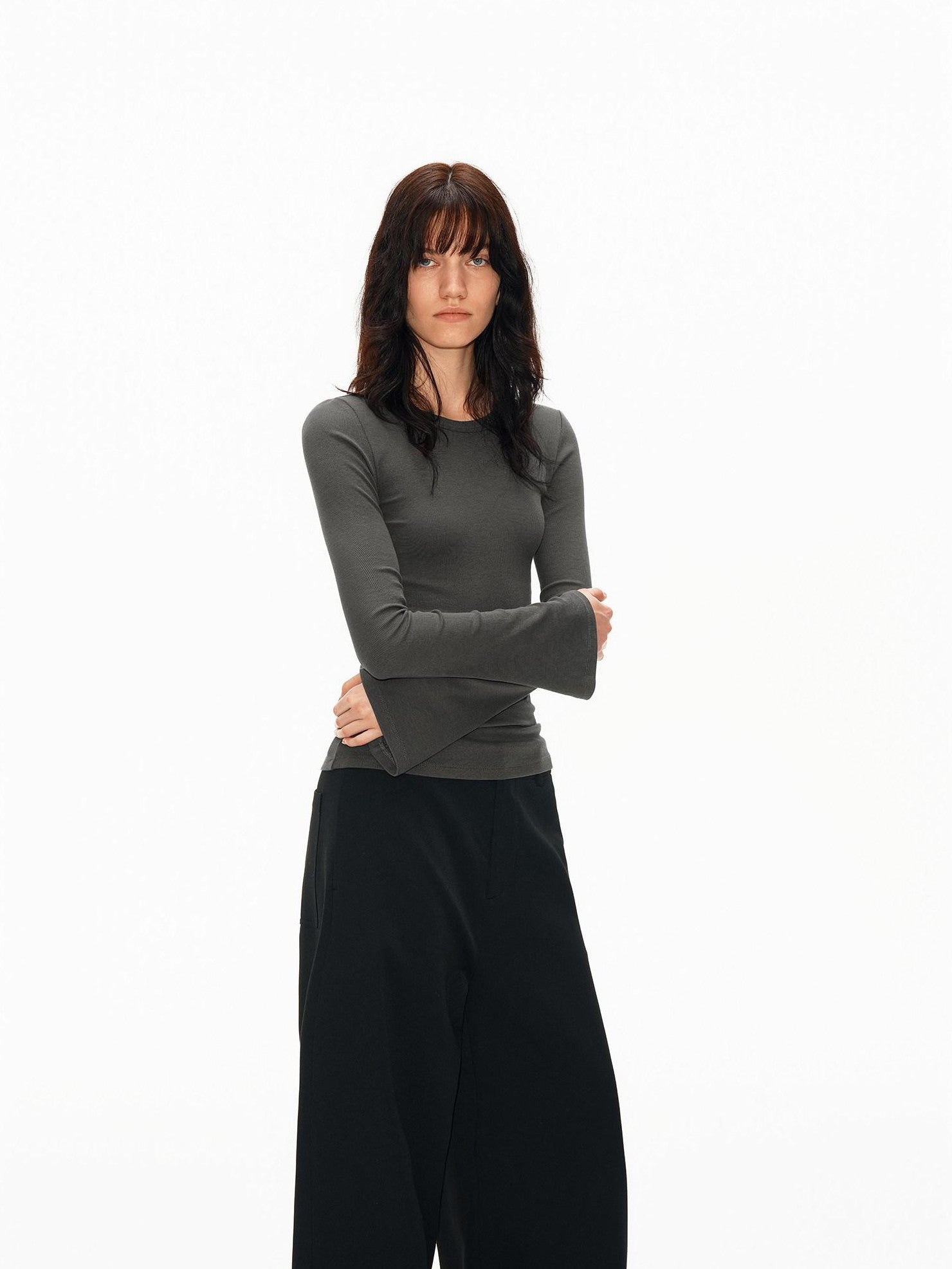 Northbutsouth Ribbed Bell Sleeve Slim Fit Women&