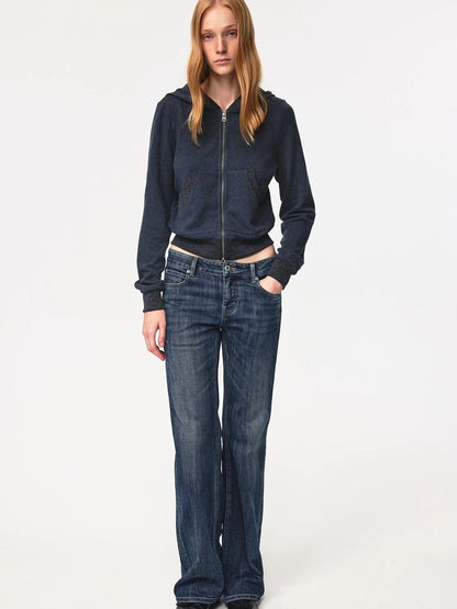 Ribbed Knit Trim Dual Zip Hooded Crop Jacket