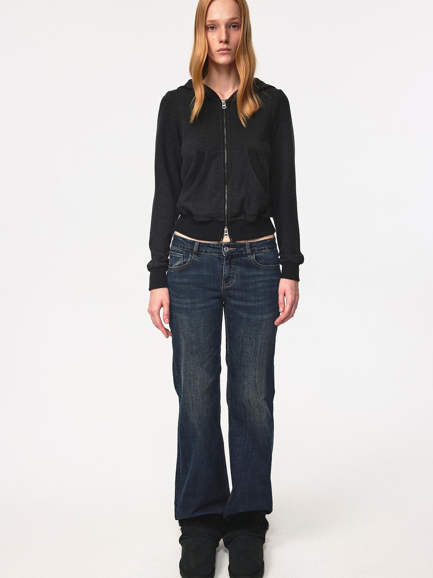 Northbutsouth Ribbed Knit Trim Dual Zip Hooded Crop Jacket