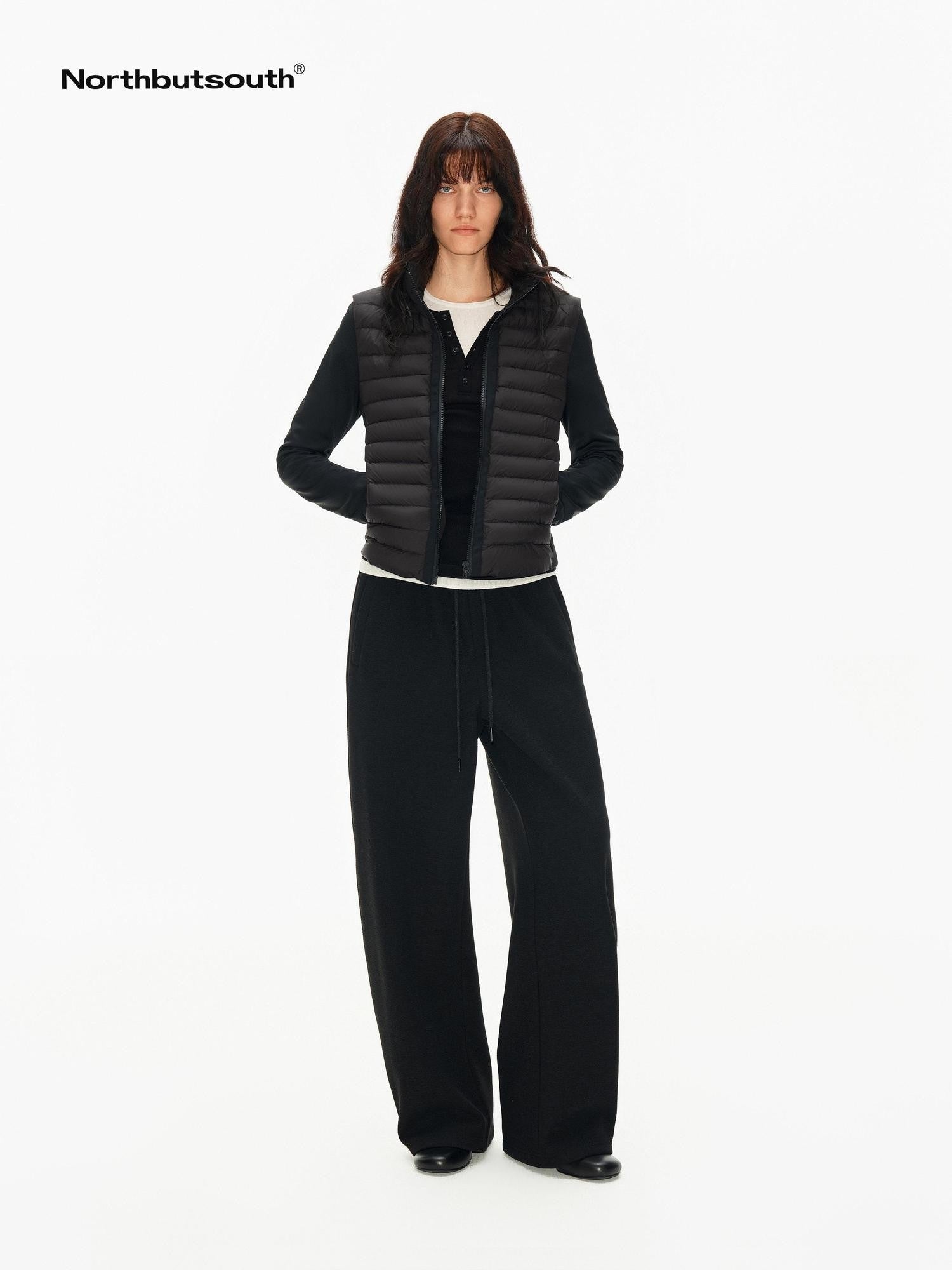 Northbutsouth Ribbed Layered Slim Fit Stand Collar Women&