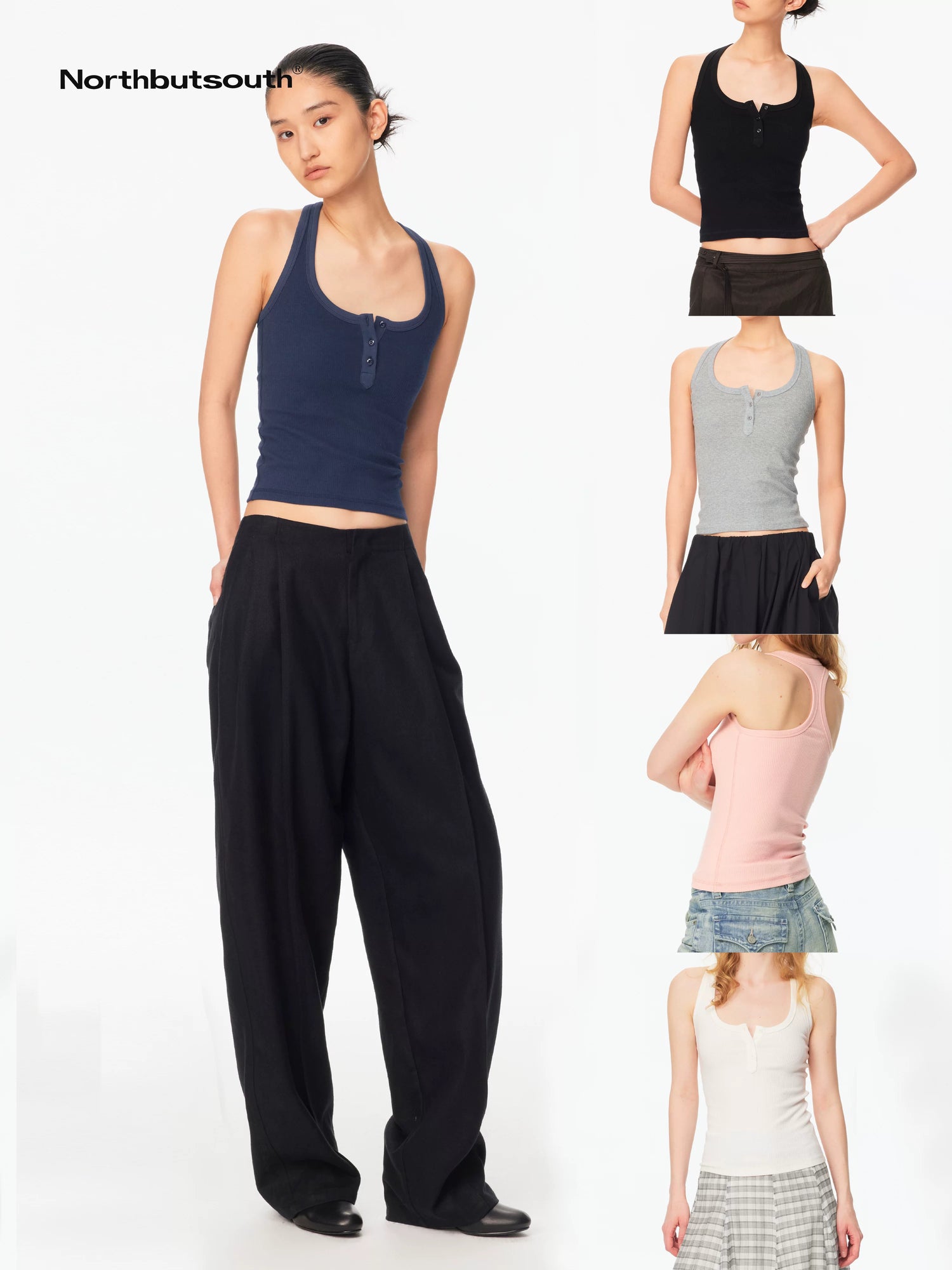 Northbutsouth Ribbed Slim Fit Multi Button Racerback Women&