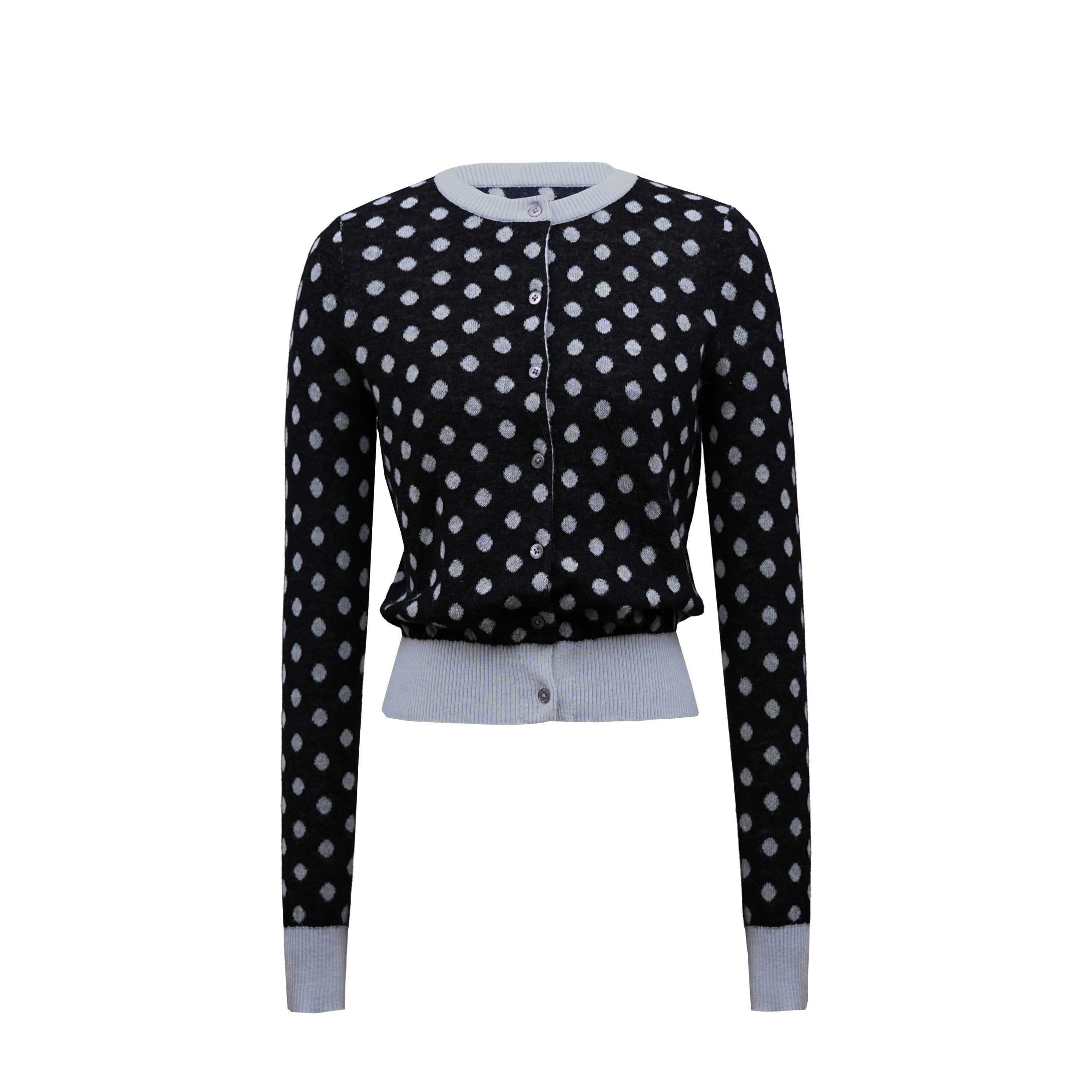 Northbutsouth Round Neck Black Gray Polka Dot Waist Cropped Cardigan MISSTT