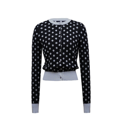 Northbutsouth Round Neck Black Gray Polka Dot Waist Cropped Cardigan MISSTT