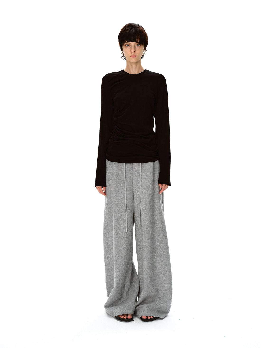 Northbutsouth Round Neck Wool Fitted Gather Top