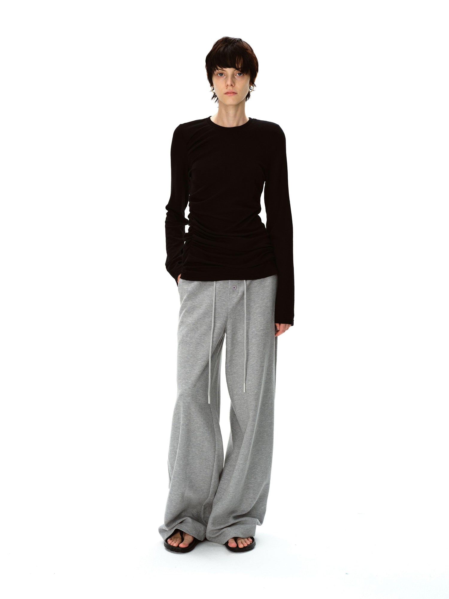 Northbutsouth Round Neck Wool Fitted Gather Top