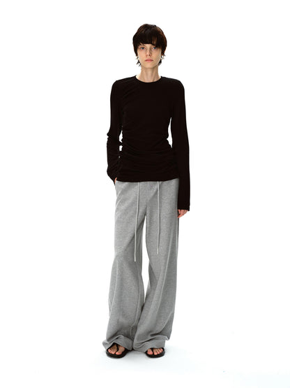 Northbutsouth Round Neck Wool Fitted Gather Top