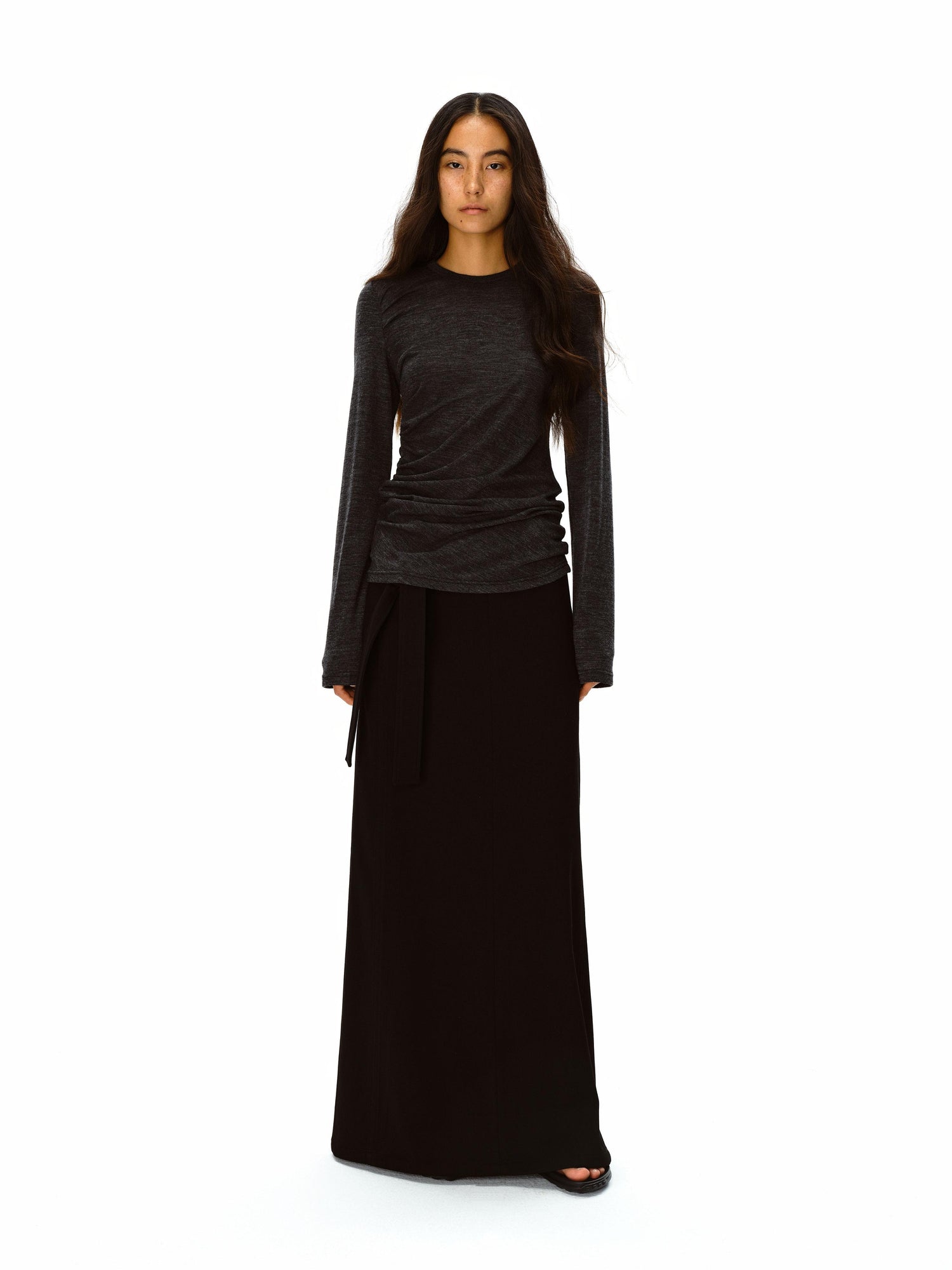 Northbutsouth Round Neck Wool Fitted Gather Top