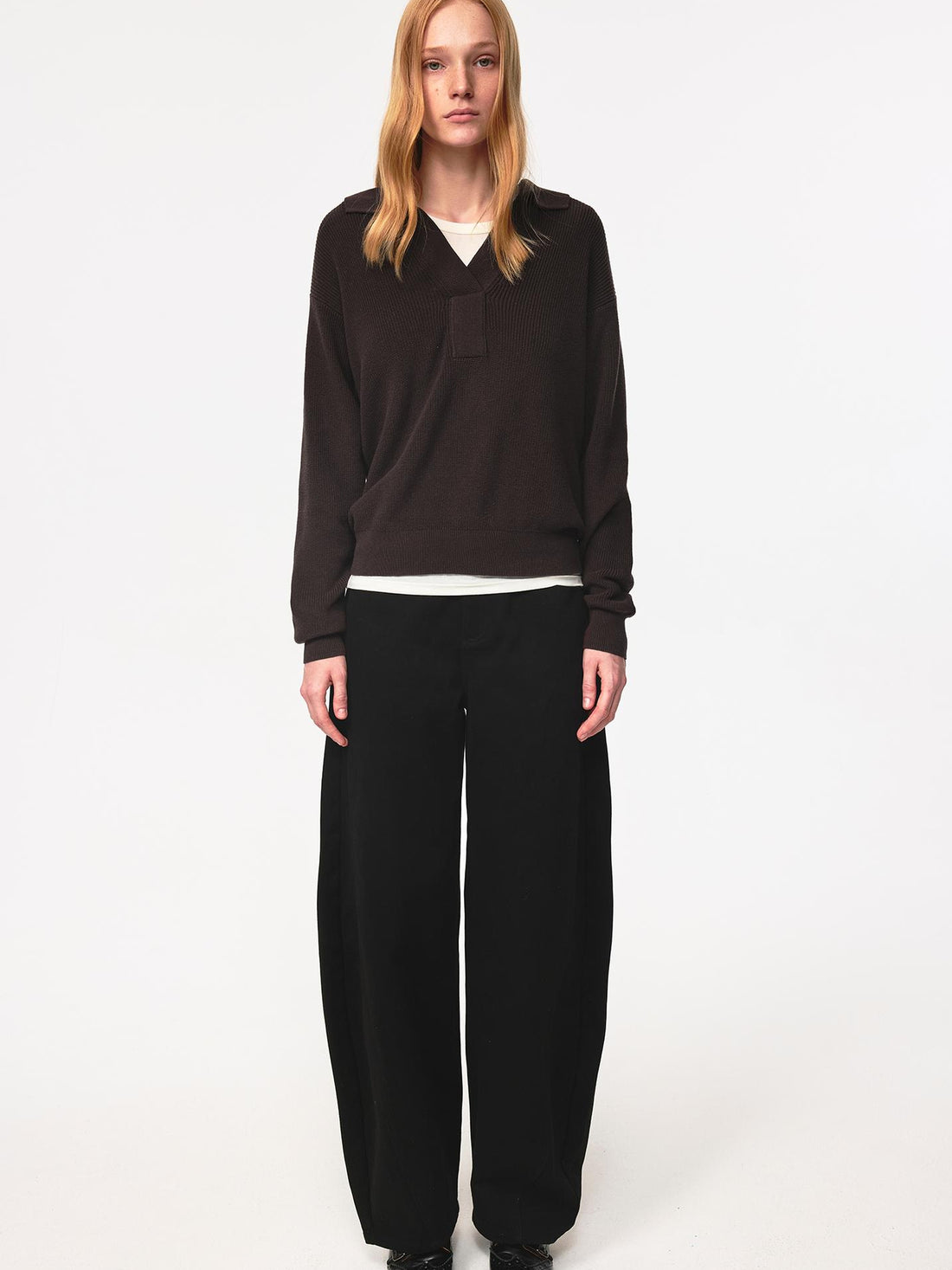 Northbutsouth Semi Collar Loose Stack Knit Polo Top