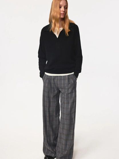 Semi Collar Loose Stack Knit Polo Top