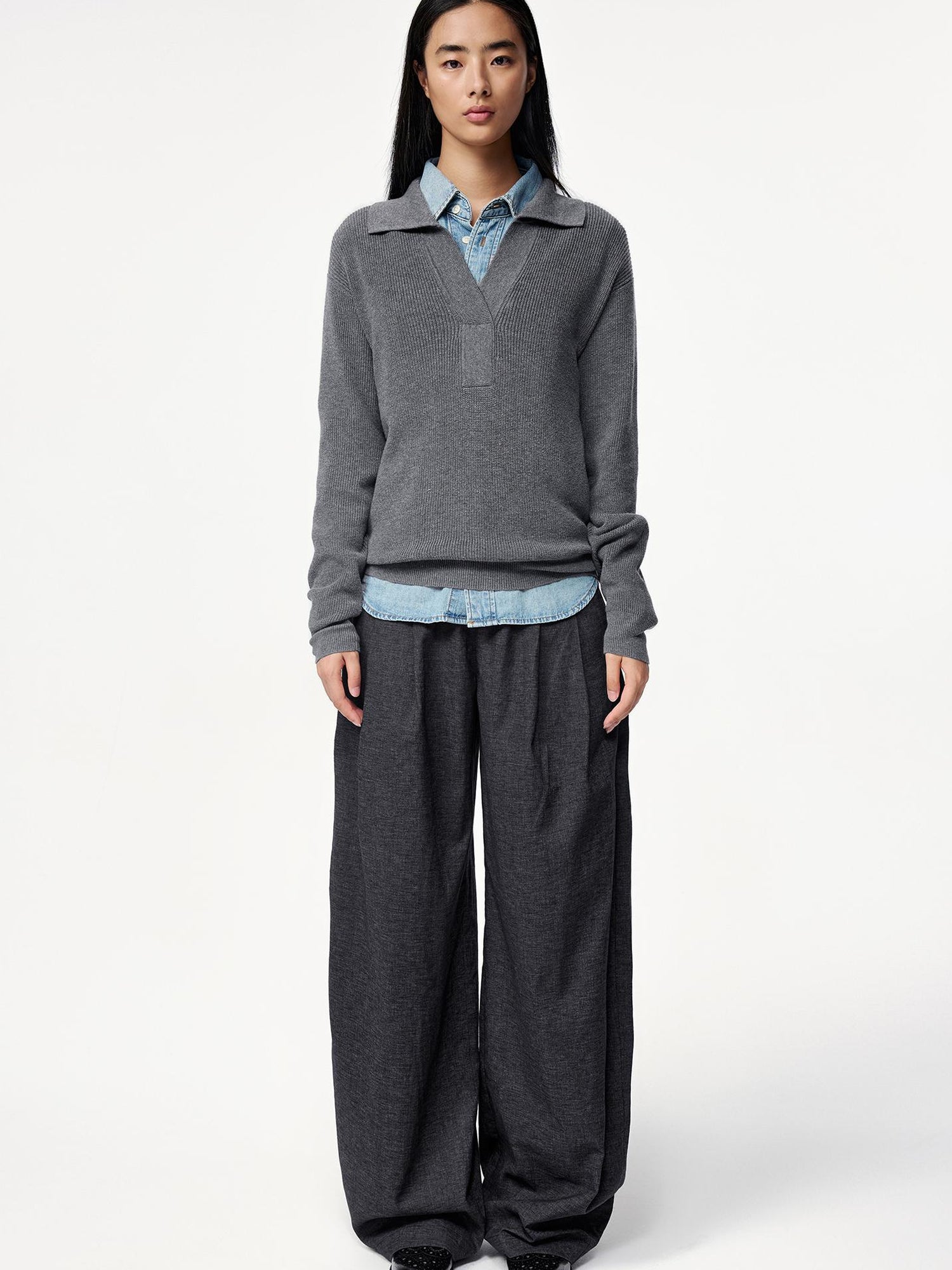 Northbutsouth Semi Collar Loose Stack Knit Polo Top