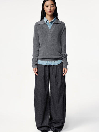 Northbutsouth Semi Collar Loose Stack Knit Polo Top