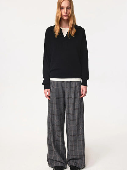 Semi Collar Loose Stack Knit Polo Top