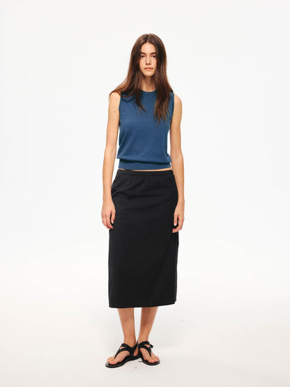 Northbutsouth Shiny A Line Back Slit Elastic Waist Women&