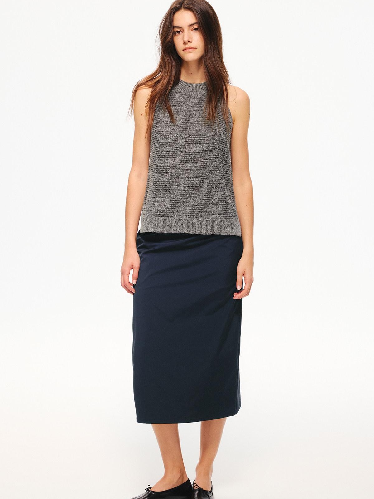 Northbutsouth Shiny A Line Back Slit Elastic Waist Women&