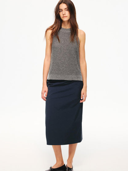 Northbutsouth Shiny A Line Back Slit Elastic Waist Women&