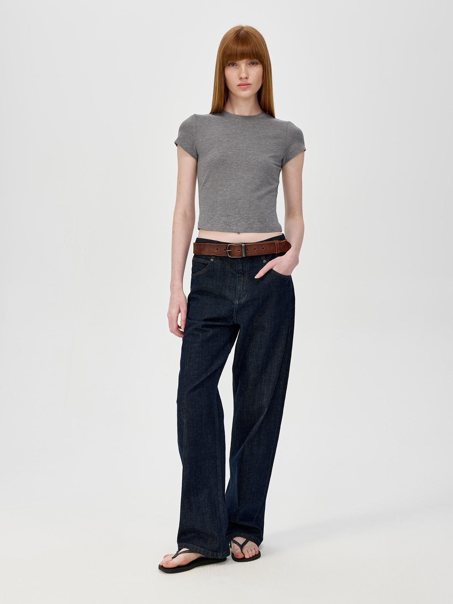 Northbutsouth Short Sleeve Crop T-Shirt Classic Round Neck High Stretch Slim Fit Basic Tee Multi Colors