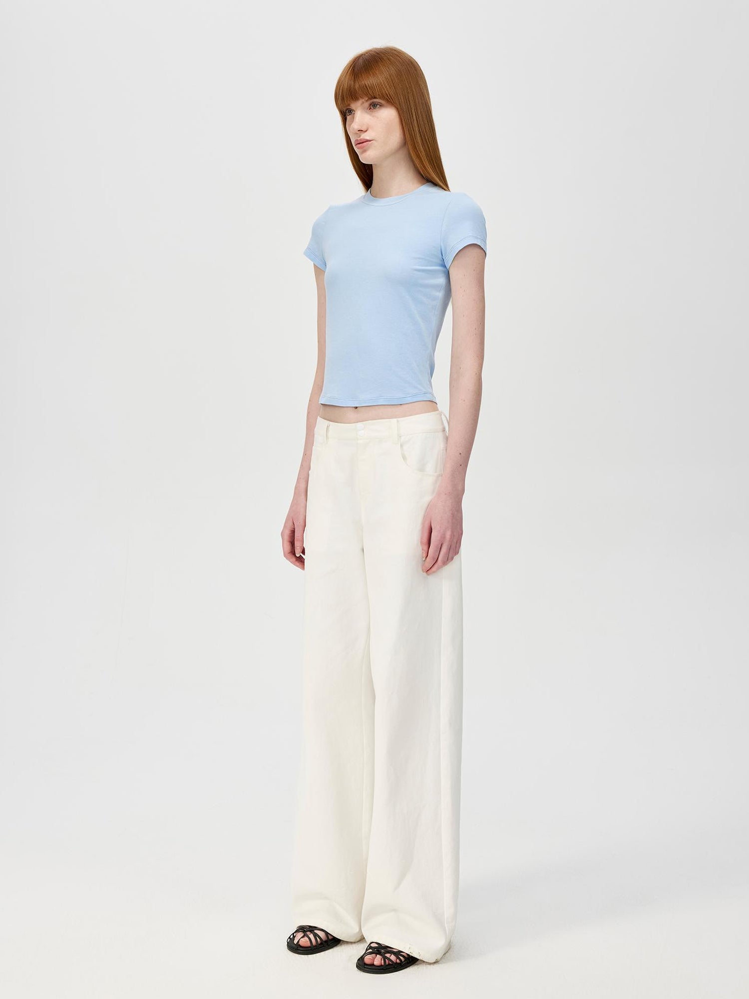 Northbutsouth Short Sleeve Crop T-Shirt Classic Round Neck High Stretch Slim Fit Basic Tee Multi Colors