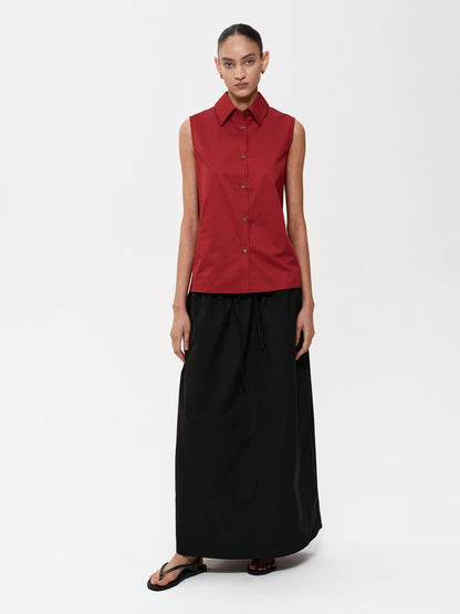 Northbutsouth Single Row Button Sleeveless Cotton Shirt in Black and Red