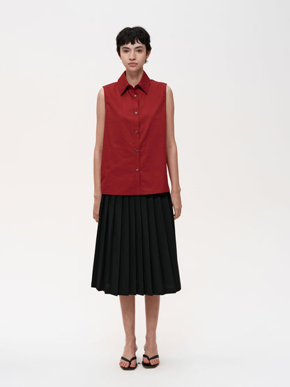 Northbutsouth Single Row Button Sleeveless Cotton Shirt in Black and Red