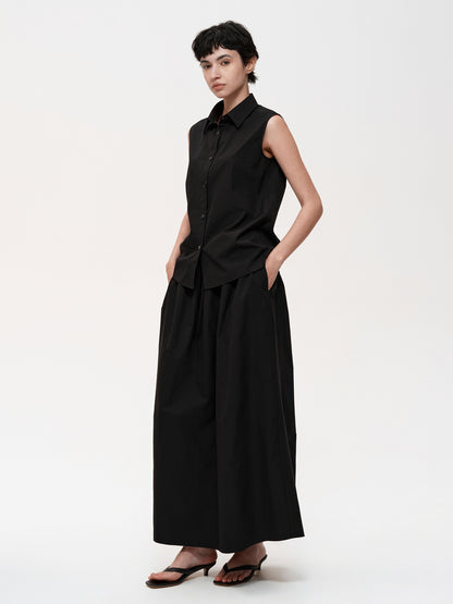 Northbutsouth Single Row Button Sleeveless Cotton Shirt in Black and Red
