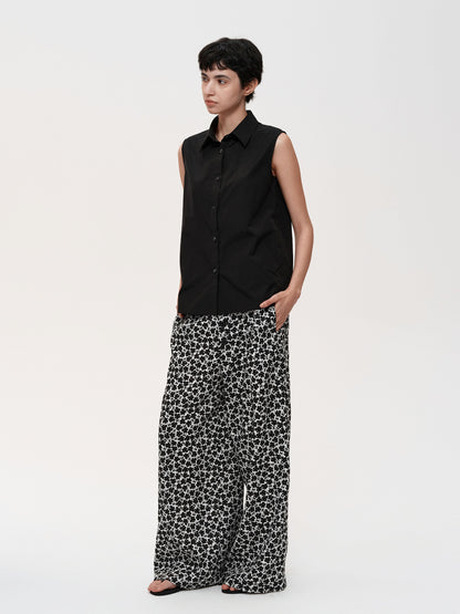 Northbutsouth Single Row Button Sleeveless Cotton Shirt in Black and Red
