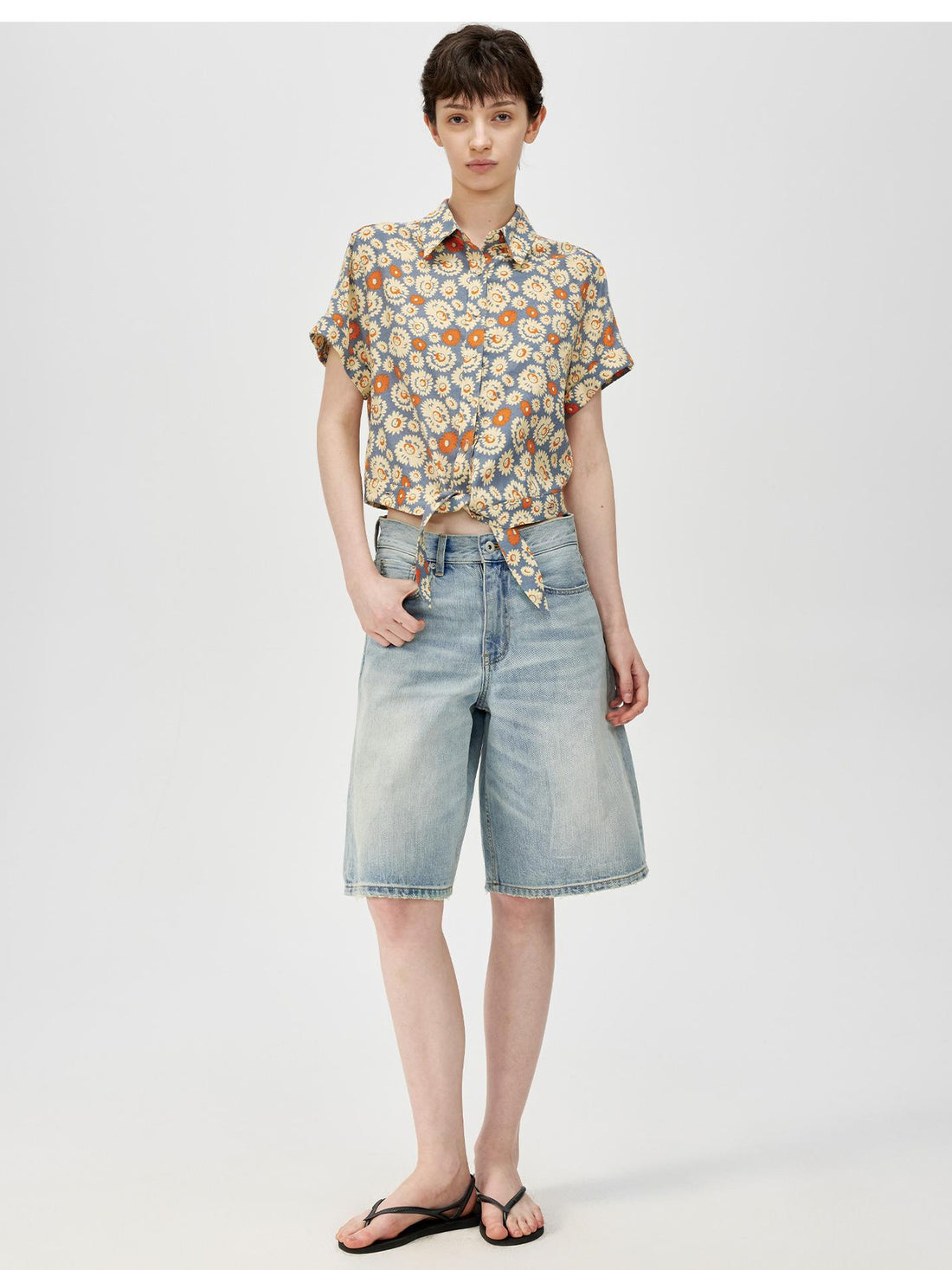 Northbutsouth Sky Blue Classic Wash Mid Low Waist Denim Shorts