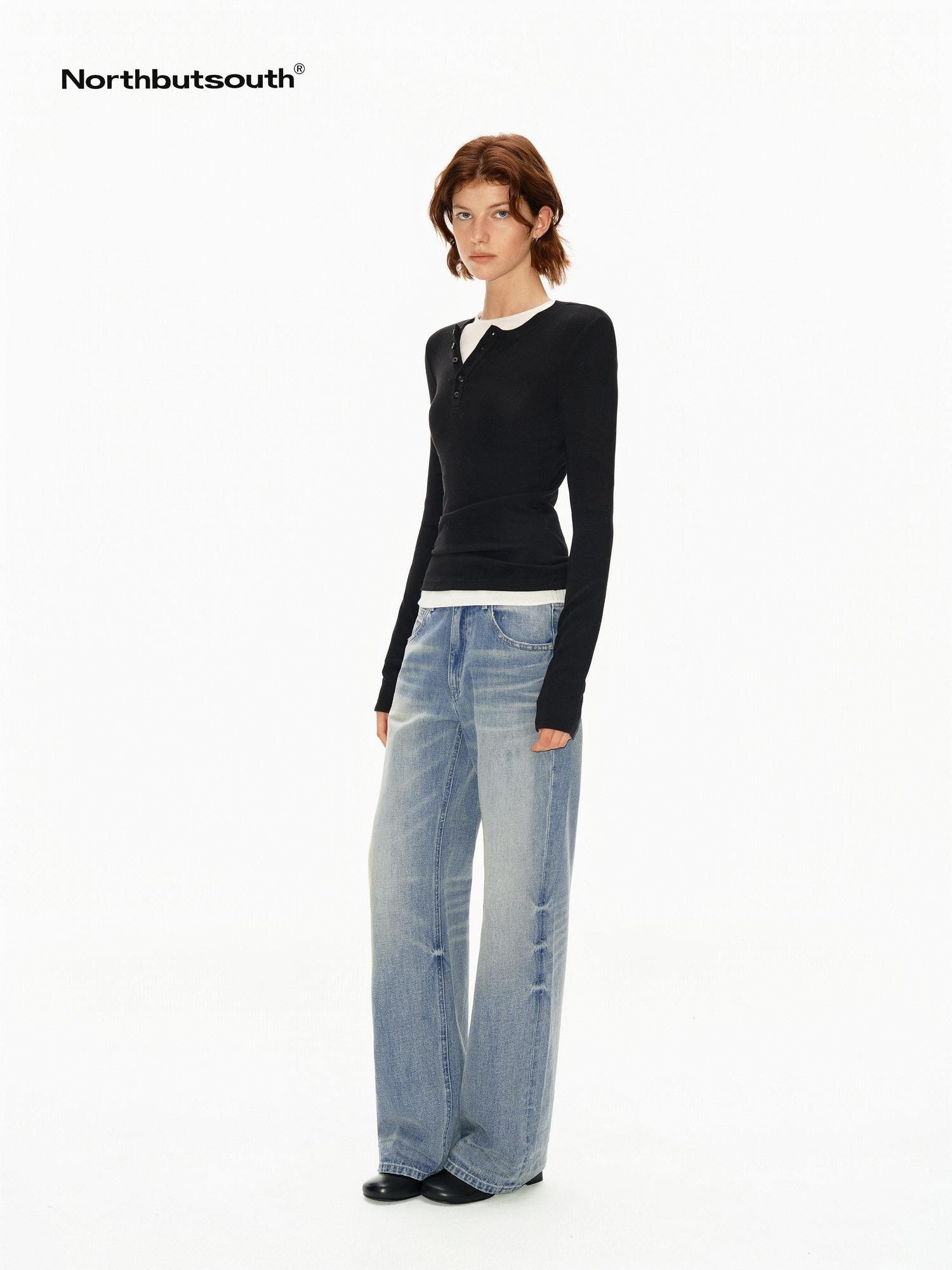 Northbutsouth Slim Fit High Stretch Henley Multi Button Women&