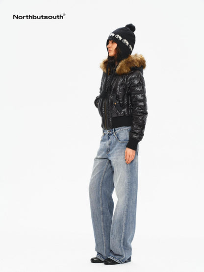Northbutsouth Slim Fit Hooded Aviator Fur Collar Women&