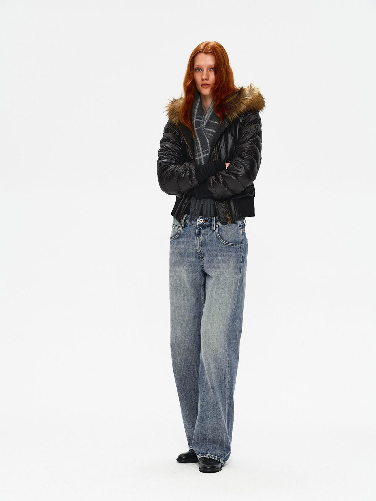 Northbutsouth Slim Fit Hooded Aviator Fur Collar Women&