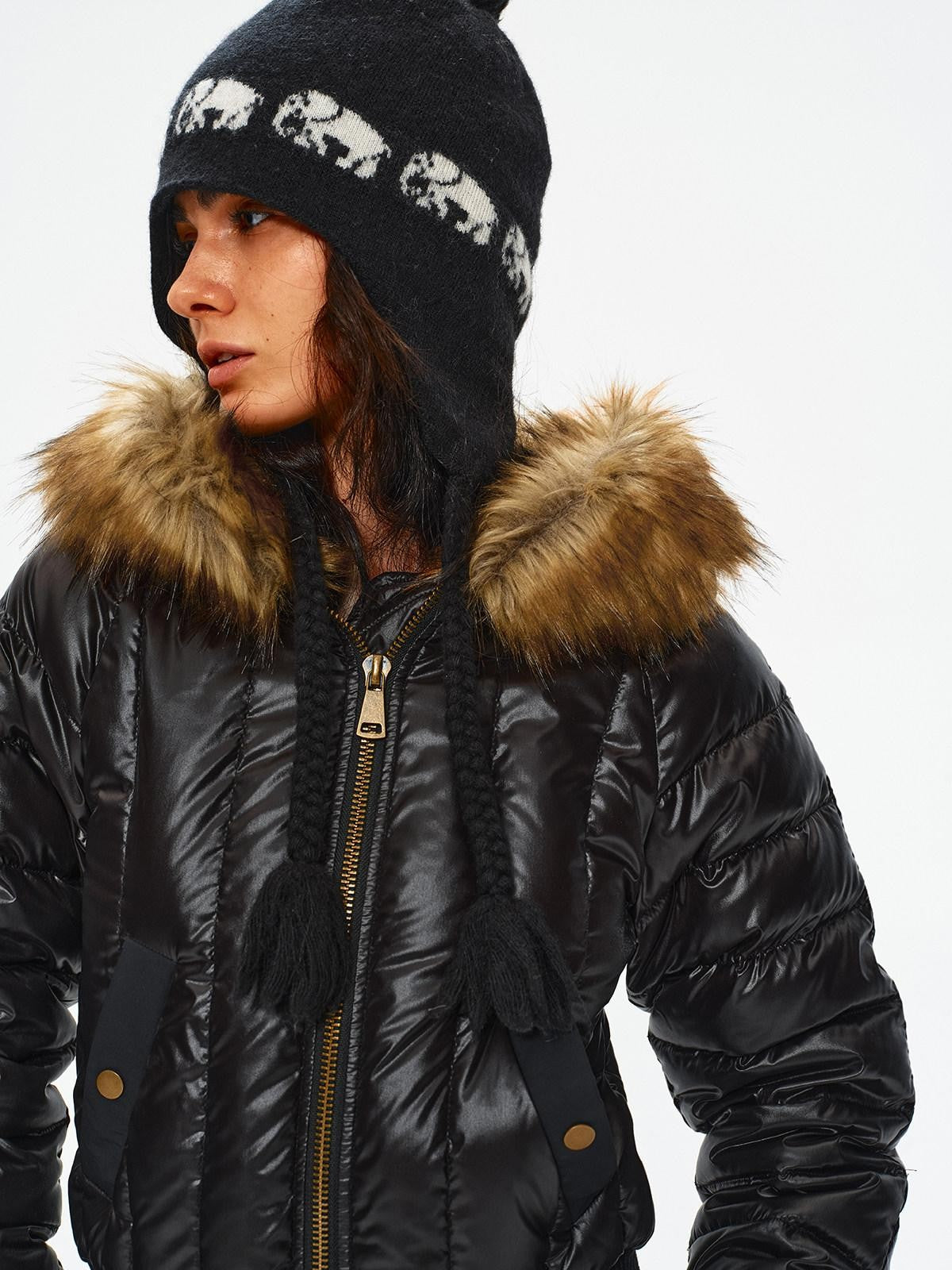 Northbutsouth Slim Fit Hooded Aviator Fur Collar Women&
