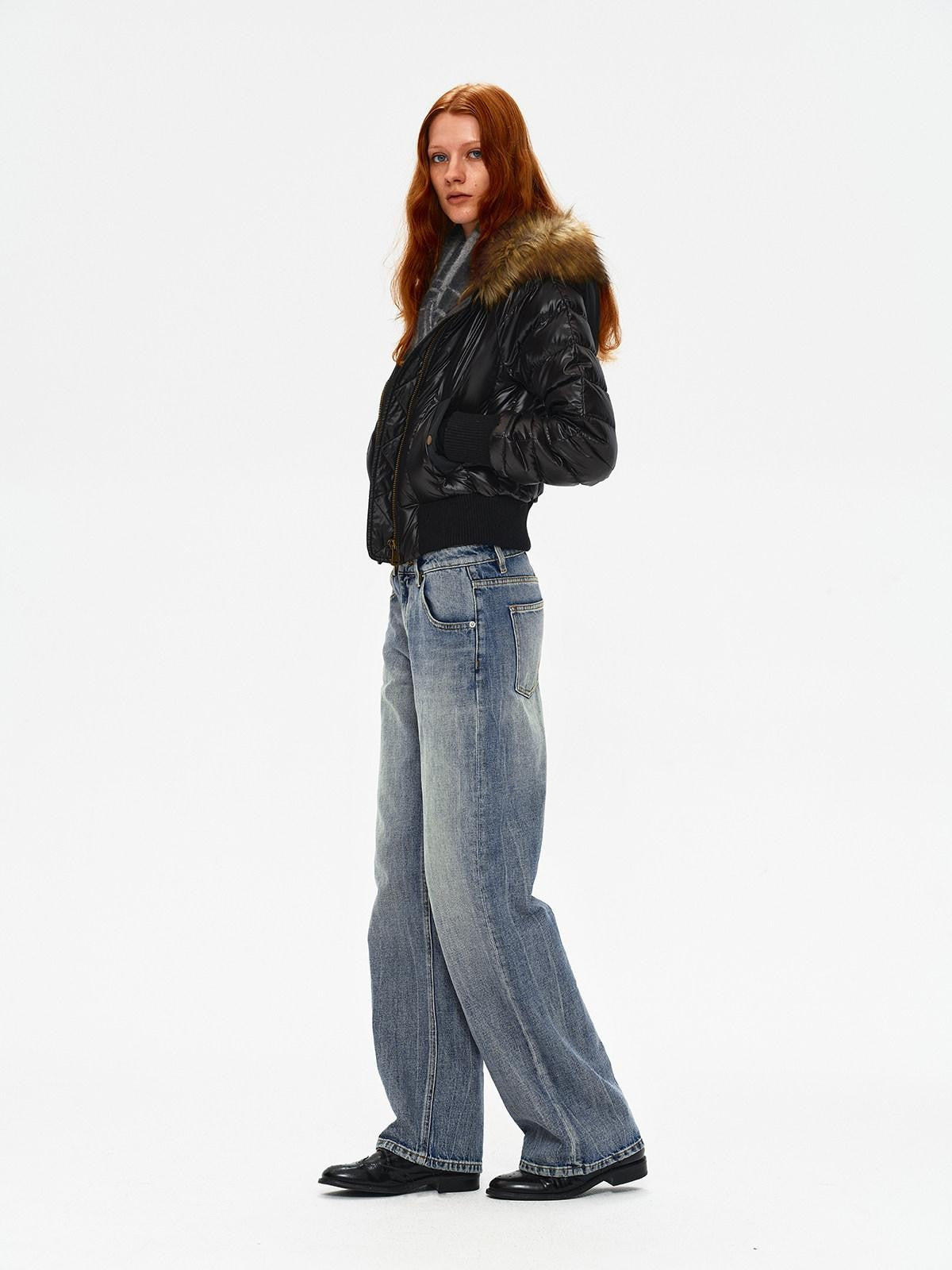 Northbutsouth Slim Fit Hooded Aviator Fur Collar Women&