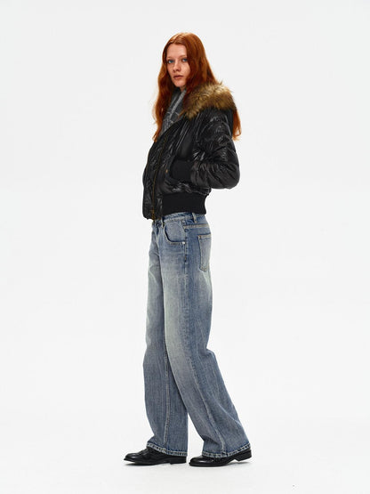 Northbutsouth Slim Fit Hooded Aviator Fur Collar Women&