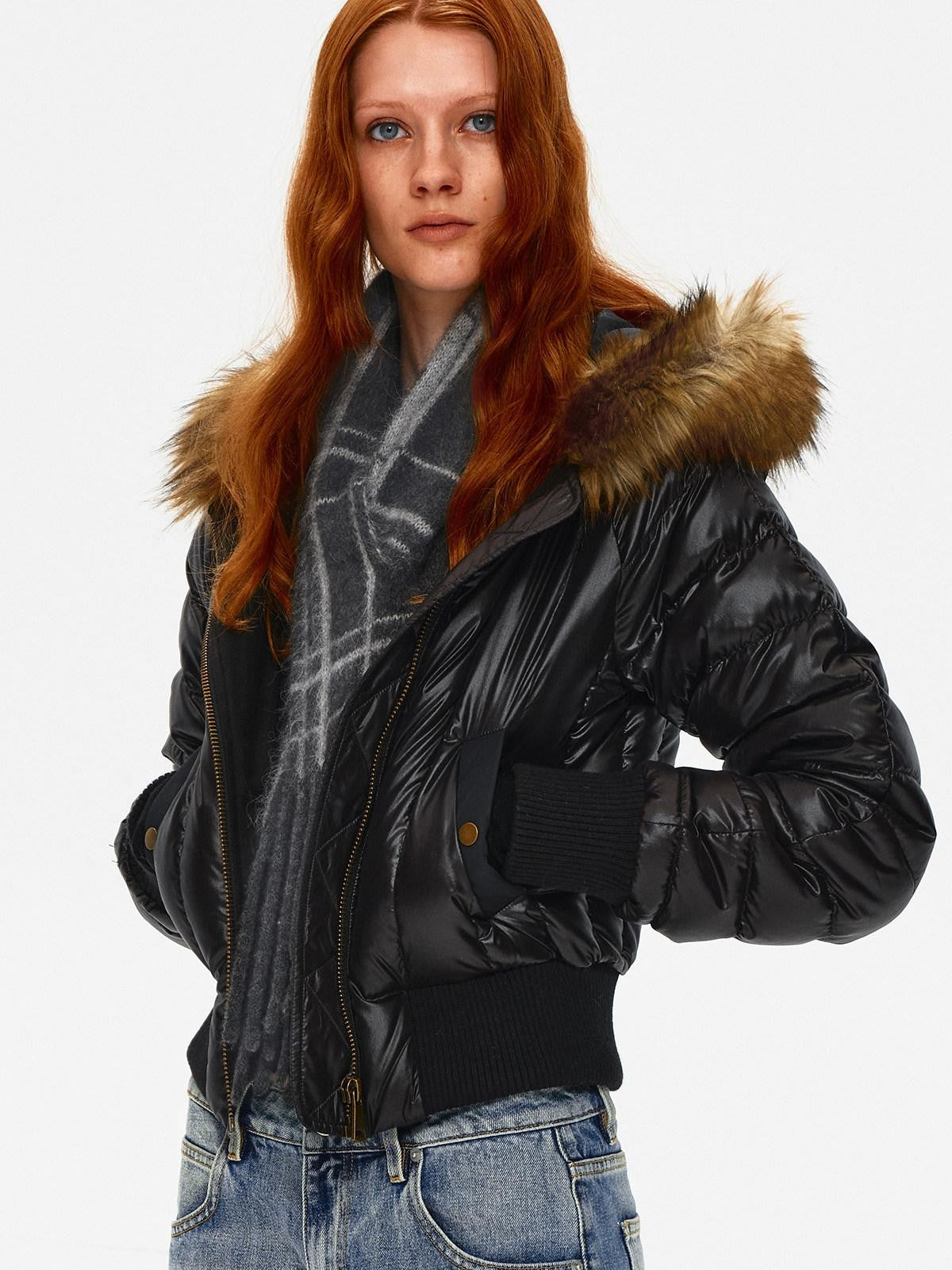 Northbutsouth Slim Fit Hooded Aviator Fur Collar Women&