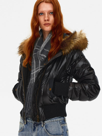 Northbutsouth Slim Fit Hooded Aviator Fur Collar Women&