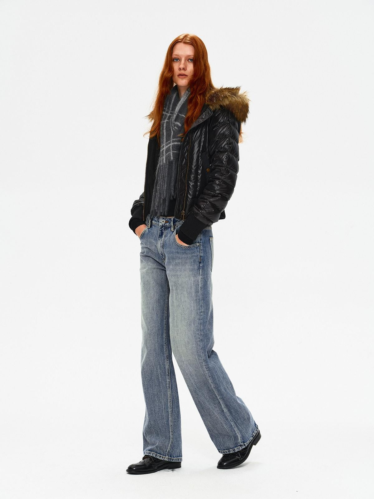 Northbutsouth Slim Fit Hooded Aviator Fur Collar Women&