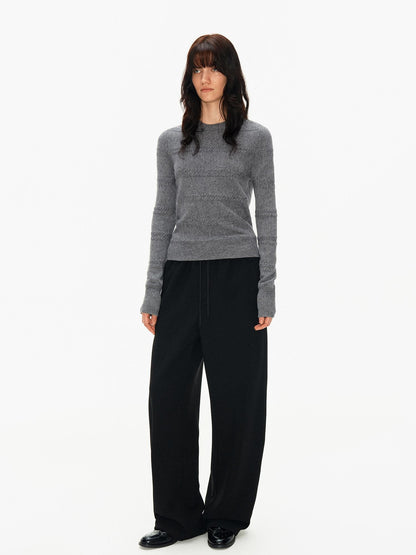 Northbutsouth Slub Texture Adjustable Waist Curved Cut Women&