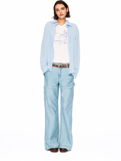 Northbutsouth Small Square Collar Loose Casual Long Sleeve Women&