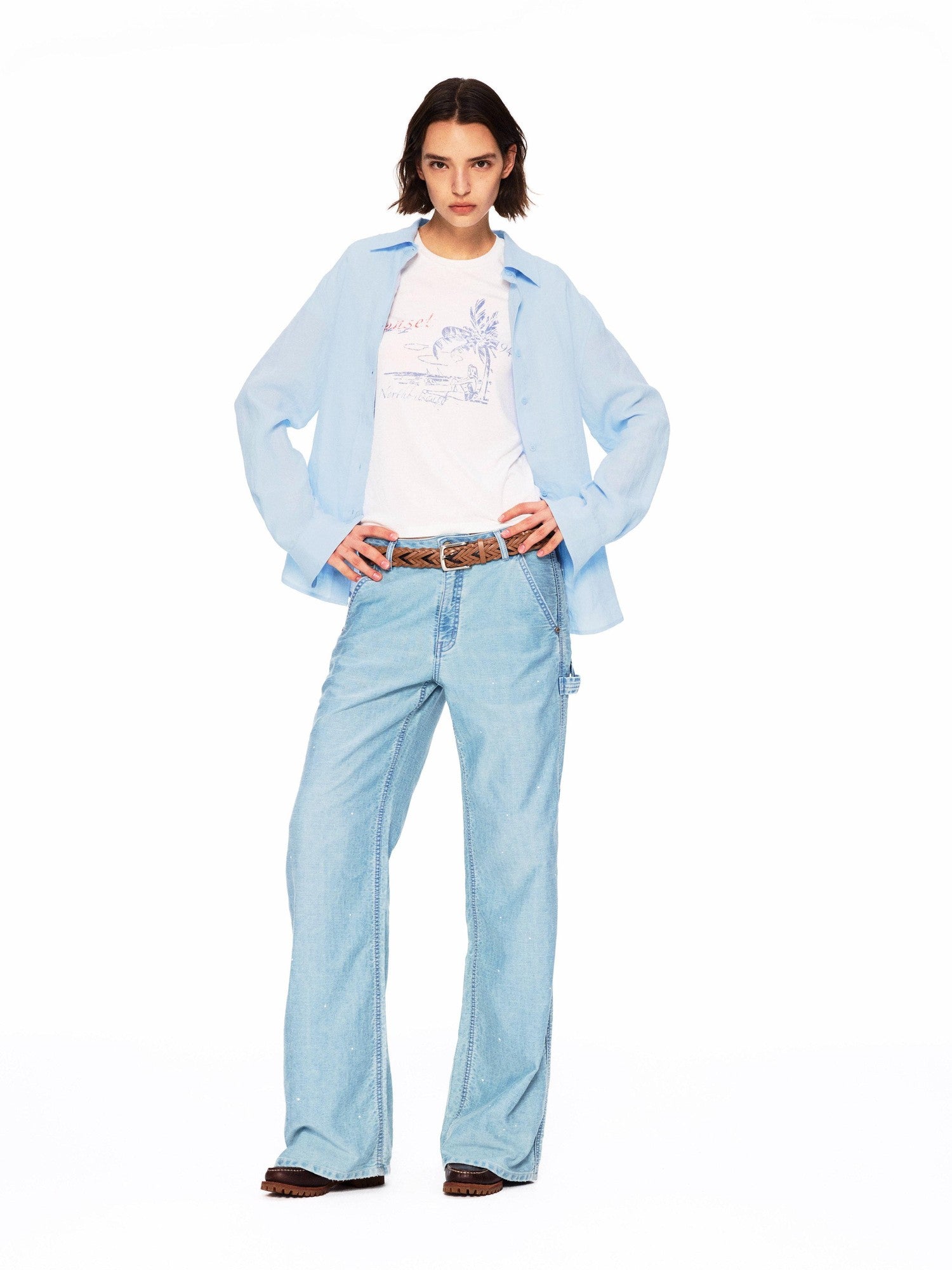 Northbutsouth Small Square Collar Loose Casual Long Sleeve Women&
