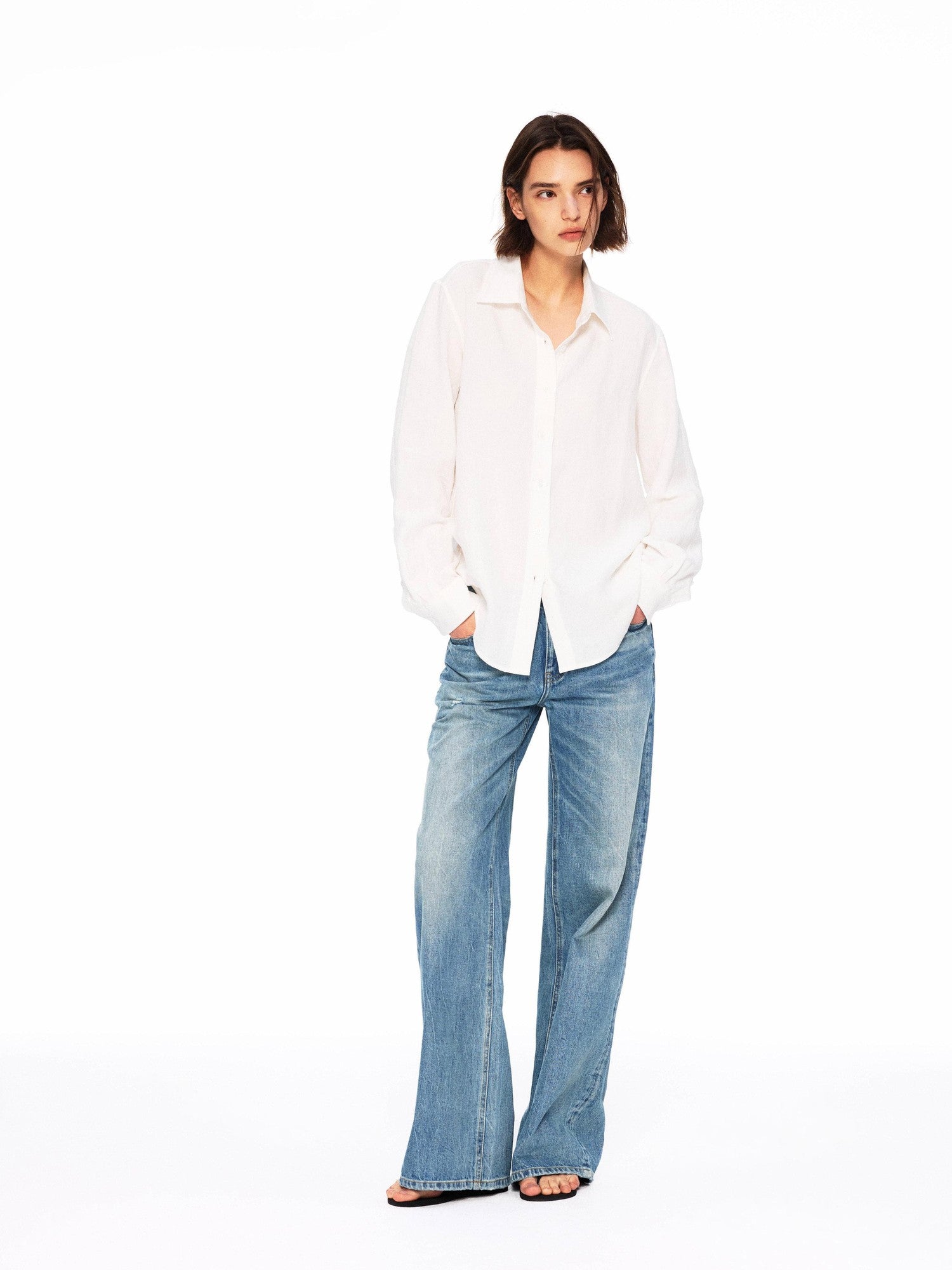 Northbutsouth Small Square Collar Loose Casual Long Sleeve Women&