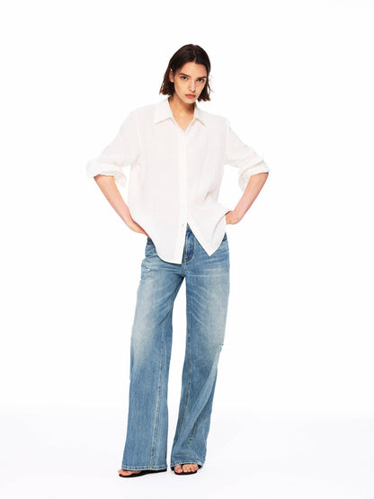 Northbutsouth Small Square Collar Loose Casual Long Sleeve Women&
