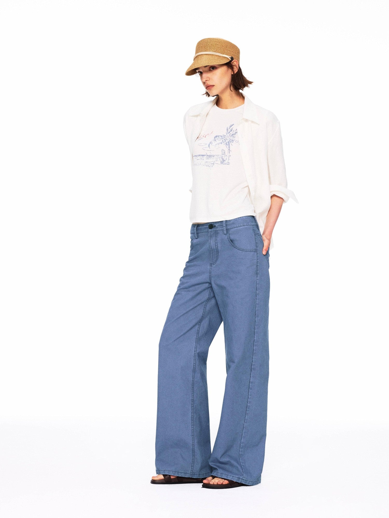 Northbutsouth Small Square Collar Loose Casual Long Sleeve Women&