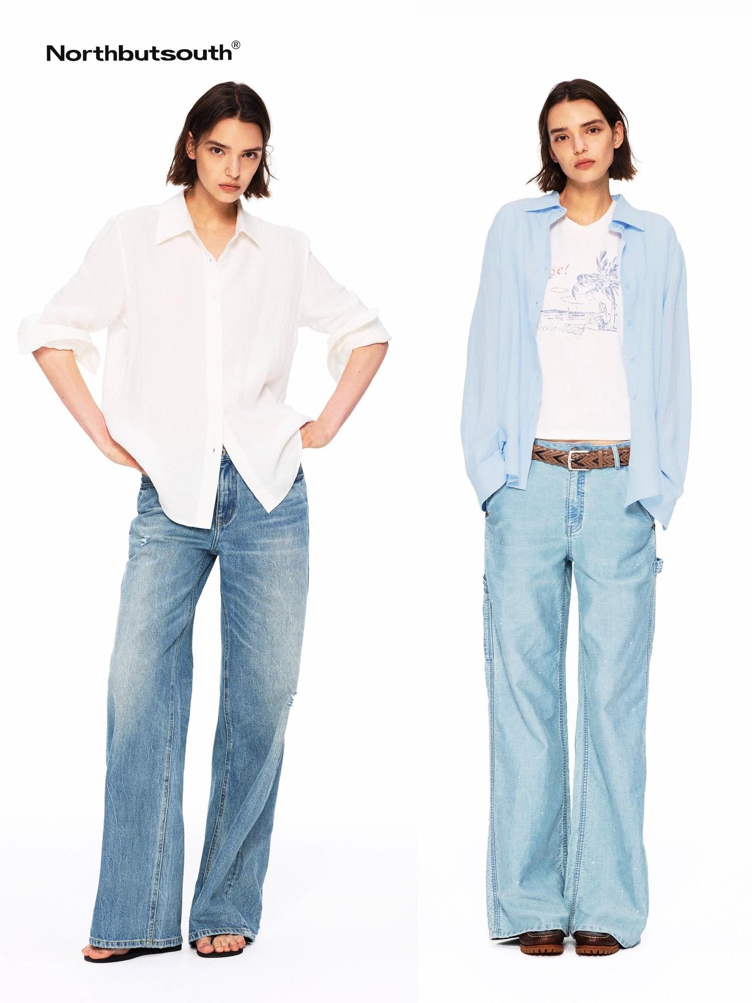 Northbutsouth Small Square Collar Loose Casual Long Sleeve Women&