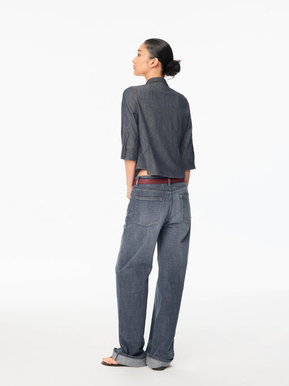Northbutsouth Smoky Blue Washed Slub Mid Low Rise Women&
