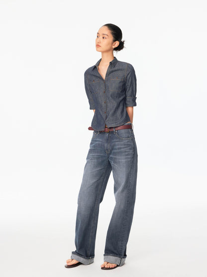 Northbutsouth Smoky Blue Washed Slub Mid Low Rise Women&
