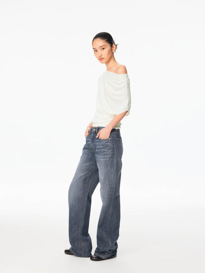 Northbutsouth Smoky Blue Washed Slub Mid Low Rise Women&