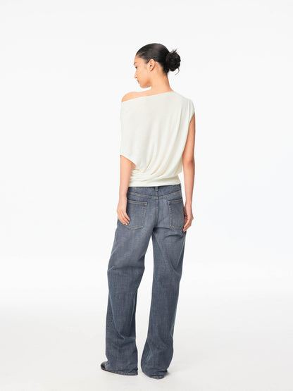 Northbutsouth Smoky Blue Washed Slub Mid Low Rise Women&