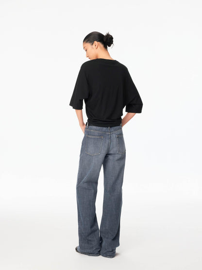 Northbutsouth Smoky Blue Washed Slub Mid Low Rise Women&