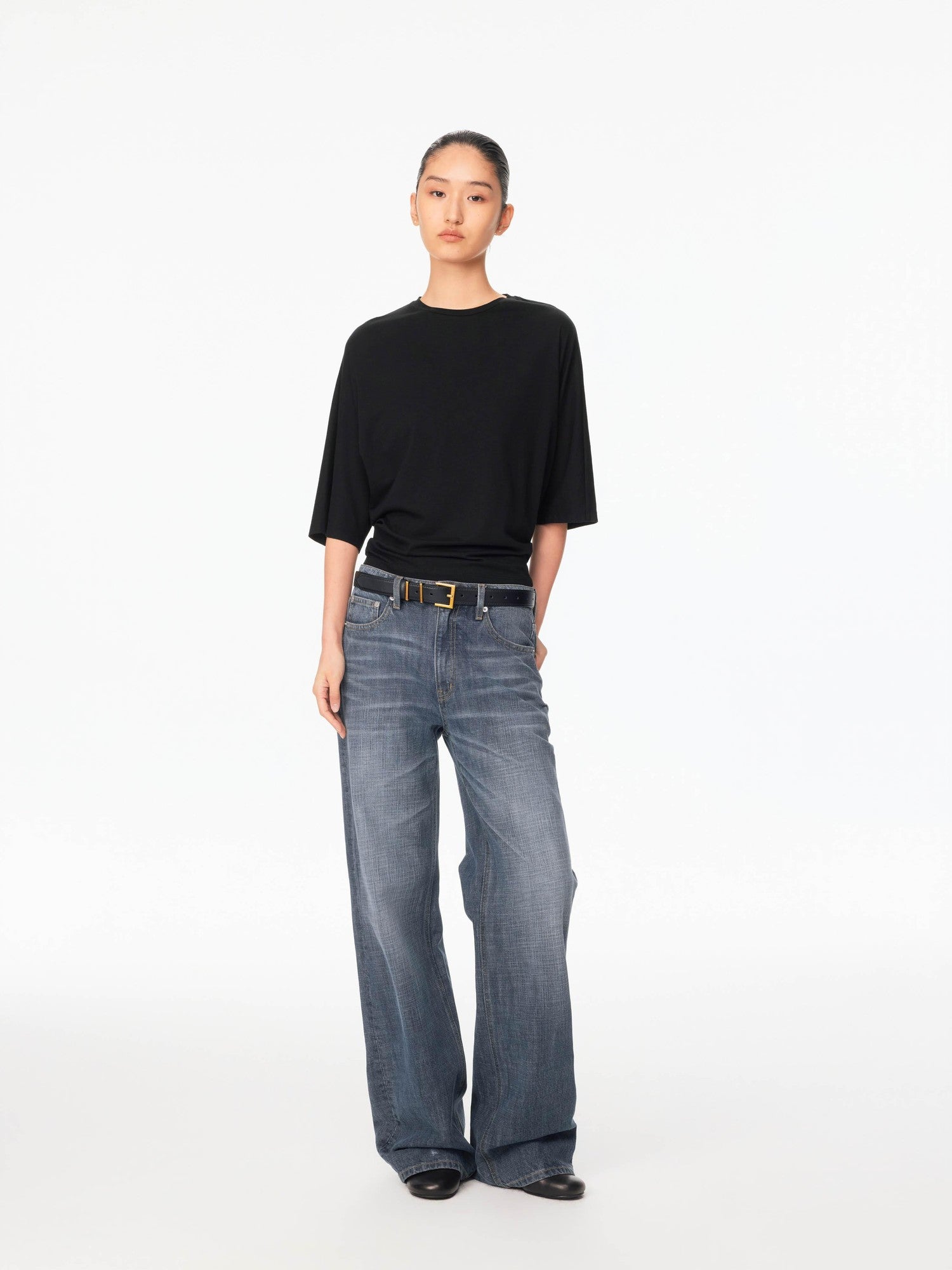Northbutsouth Smoky Blue Washed Slub Mid Low Rise Women&