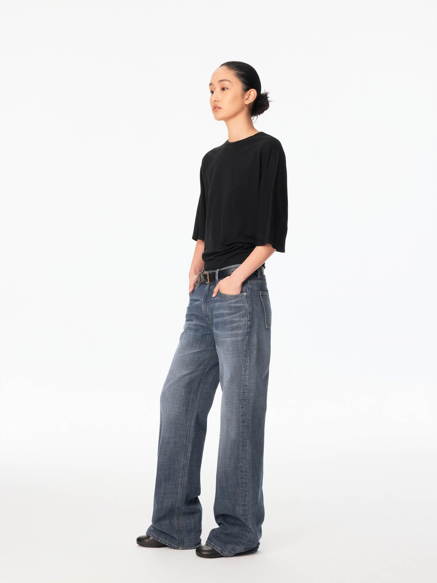 Northbutsouth Smoky Blue Washed Slub Mid Low Rise Women&