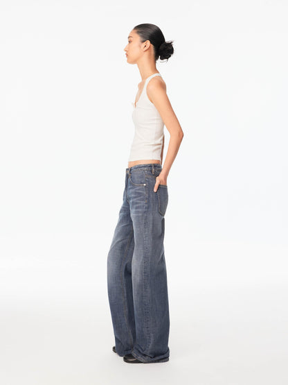 Northbutsouth Smoky Blue Washed Slub Mid Low Rise Women&